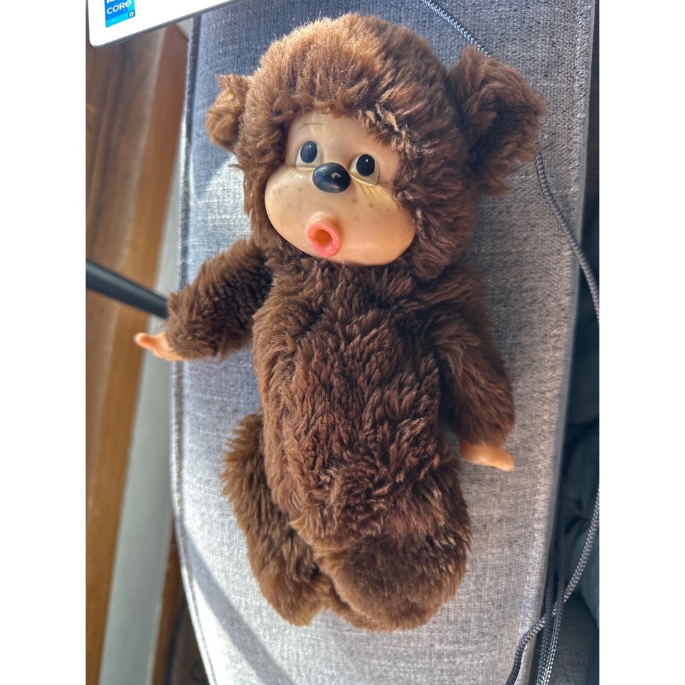 Vintage avlon Brown Monkey Plush Doll Vinyl Face Freckles 8 inch